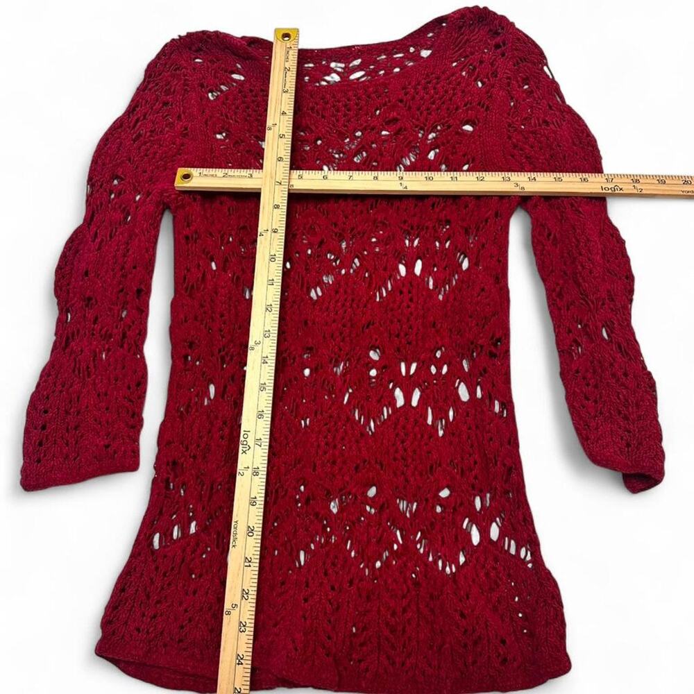 Red Y2K - Boho Crotchet Layering 3/4 Sleeves Top Size Medium Casual - Bella Swan - Picture 3 of 3
